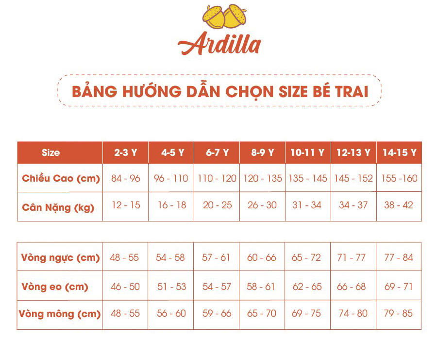 Size Chart -Ardilla- Be Trai-900x696