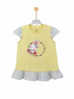 Áo phông bé gái phối bèo ARDILLA chất liệu Cotton hình in Rabbits dễ thương K88GSS20
